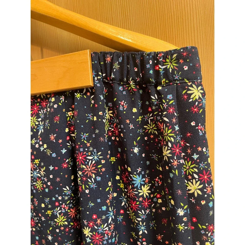 C.J. Banks Midi Skirt Womens 18W Navy Floral Button Front Elastic Back A-Line